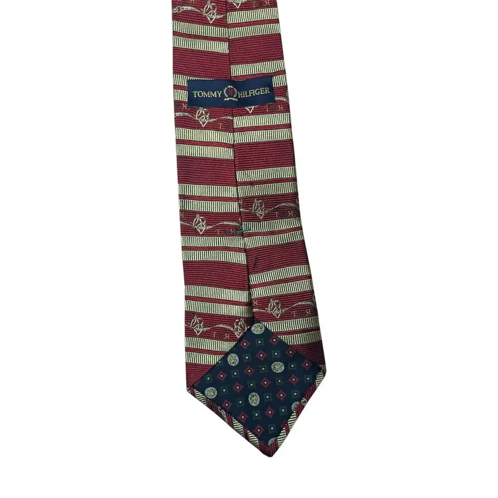 Tommy Hilfiger Burgundy Gold Striped Necktie‎ 100% Italian Silk USA Made